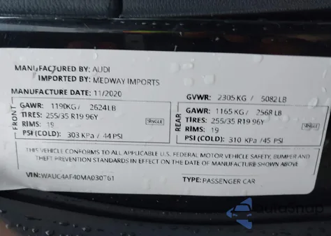 2021 Audi S4 Prestige Tfsi Quattro Tiptronic from USA, damaged, VIN WAUC4AF40MA030761